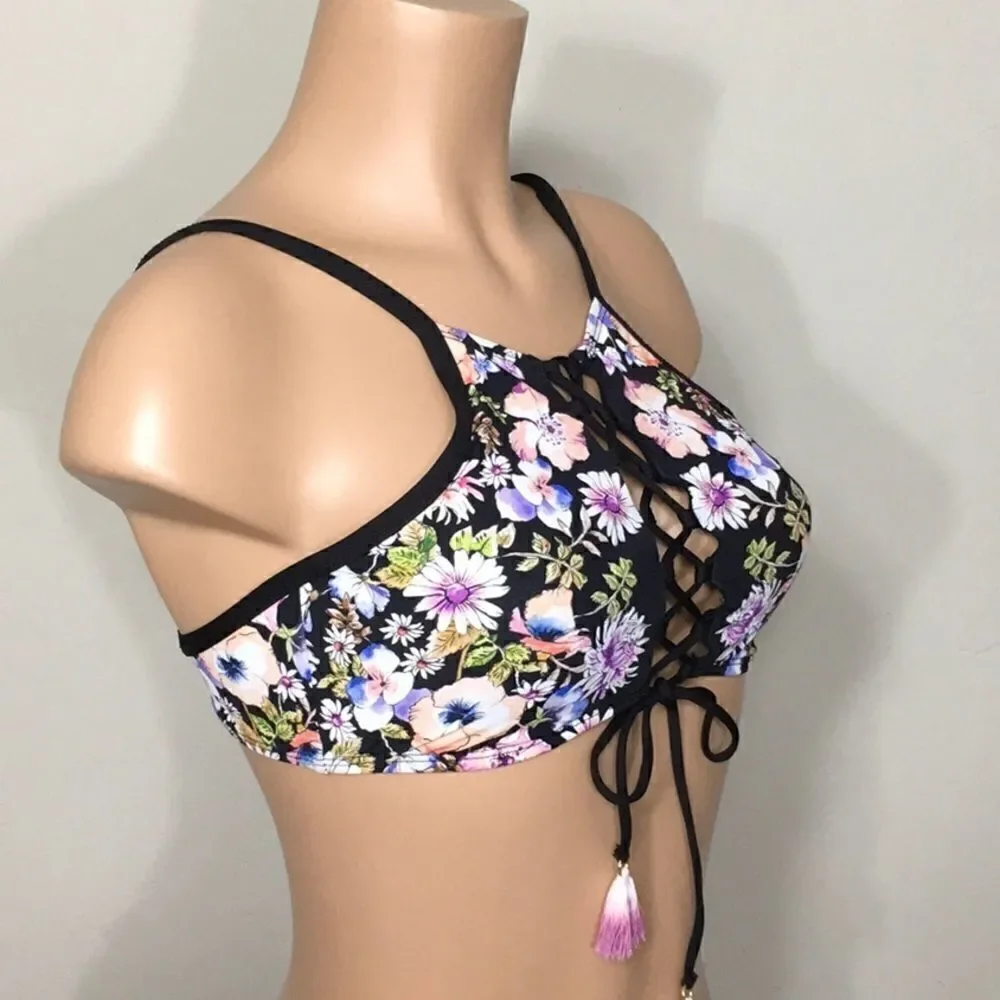 Kenneth Cole Reaction hi-neck floral bikini top.